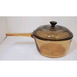 Corning Vision Ware 1.5 Liter Amber Sauce Pan With PYREX Lid USA Vintage